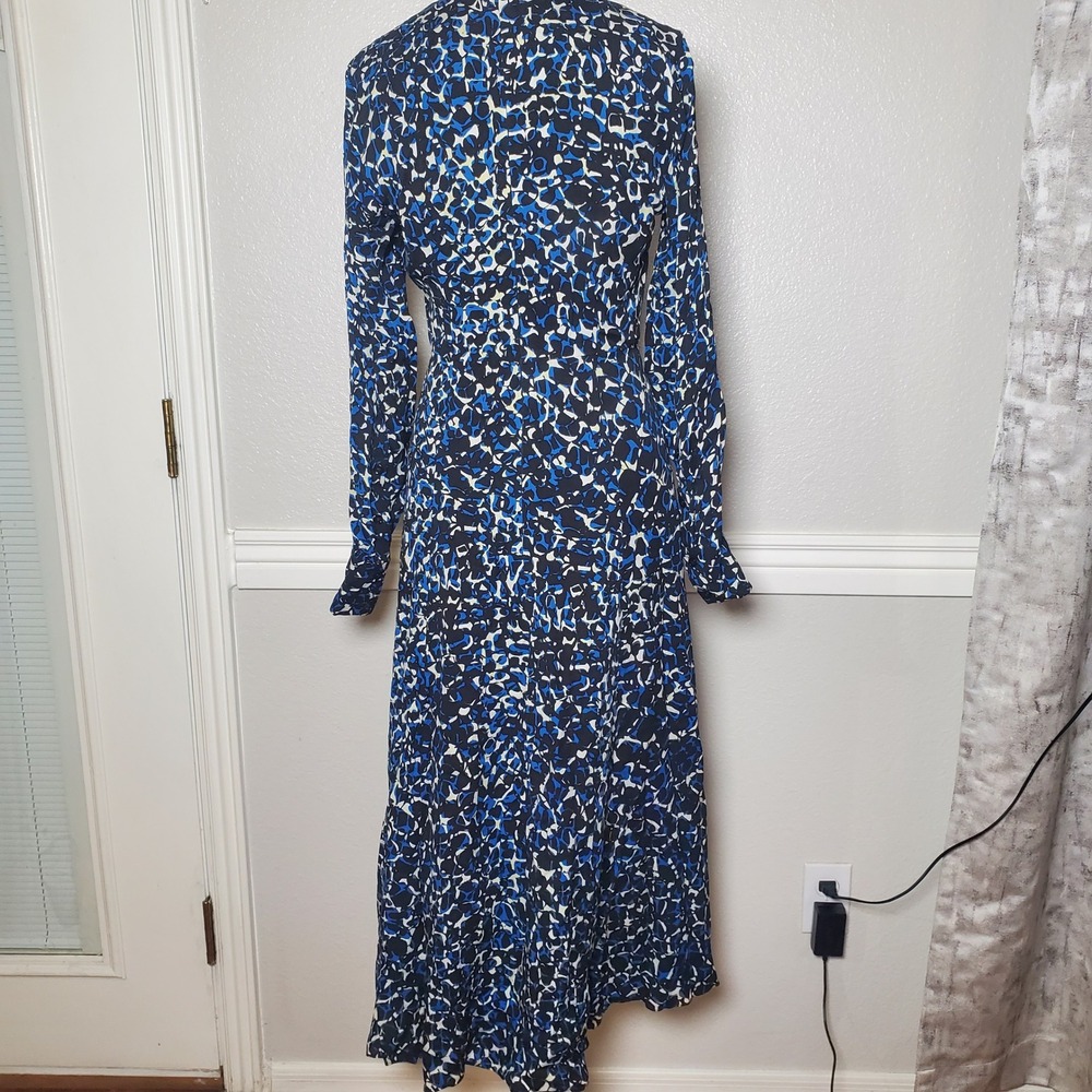 Reiss Greta Blue Abstract Print Long Sleeve Midi Dress Size 4 US 8 UK - Picture 9 of 14